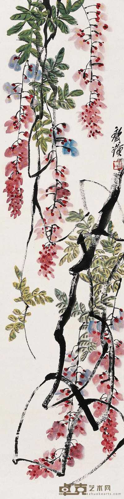 齐白石  紫藤 镜心 133×34cm